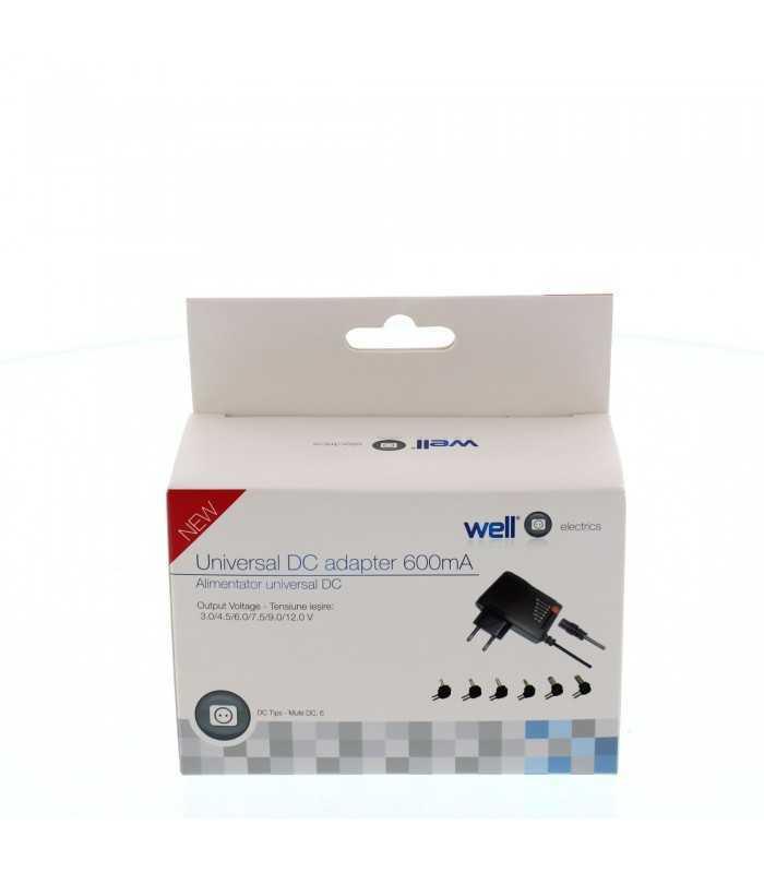 alimentator universal in comutatie 3v 45v 6v 75v 9v 12v 600ma 6 mufe well 1