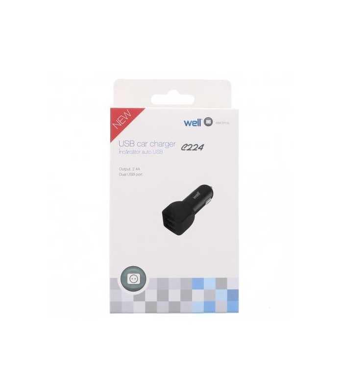 alimentator usb bricheta auto 2 iesiri 24a negru well 4