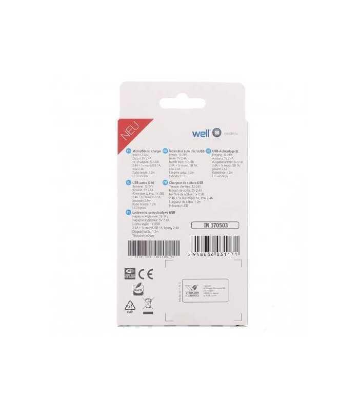 alimentator usb bricheta auto cu cablu micro usb 2 iesiri 24a negru well 3