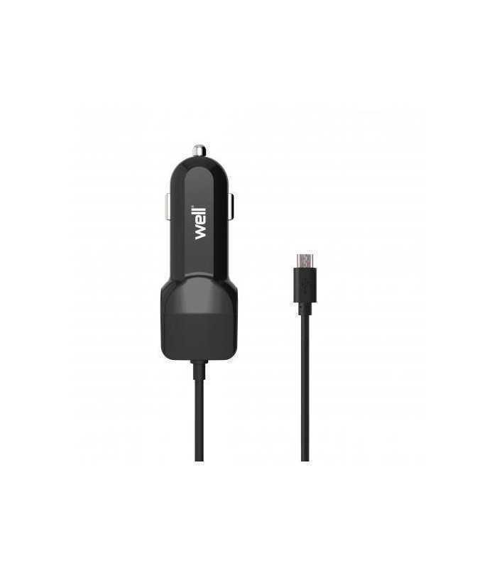 Alimentator USB bricheta auto cu cablu micro USB 2 iesiri 2.4A negru Well