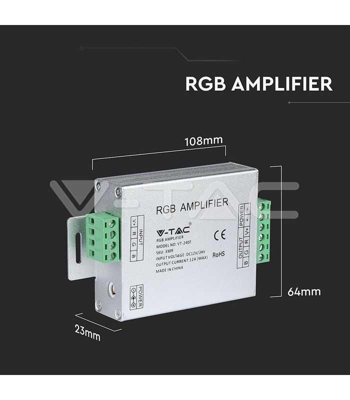 amplificator banda led rgb 12 24vdc 12a 3 canale x4a v tac 4