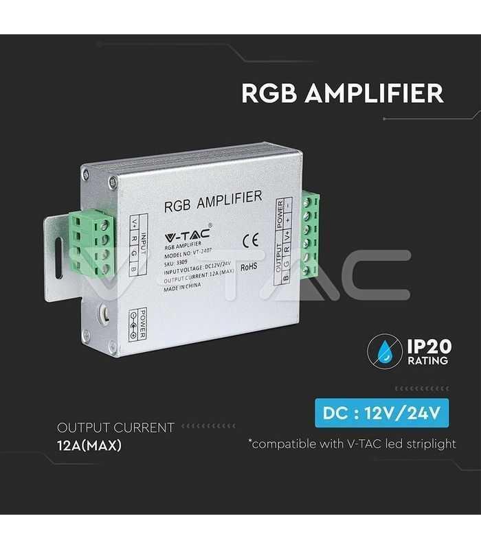 amplificator banda led rgb 12 24vdc 12a 3 canale x4a v tac 5