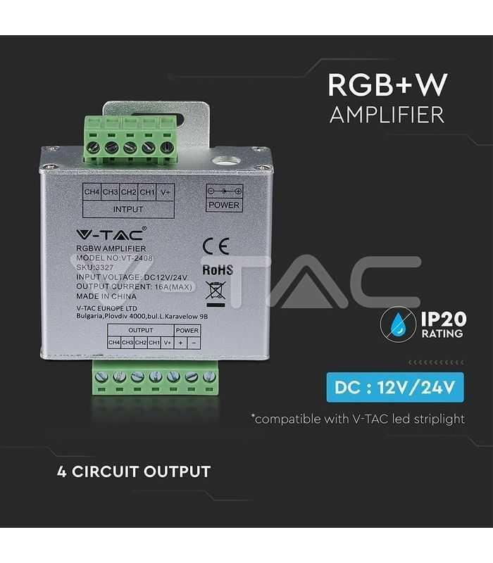 amplificator banda led rgbw 12 24vdc 24a 4x 6a v tac 1