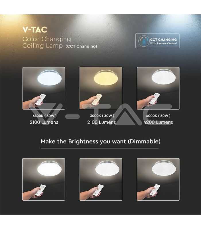 aplica led 40w 3in1 dimabil cu telecomanda 2800lm ip20 v tac 1