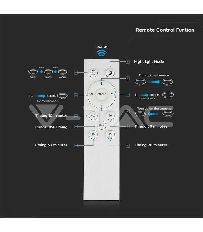 aplica led 40w 3in1 dimabil cu telecomanda 2800lm ip20 v tac sku 14741 3