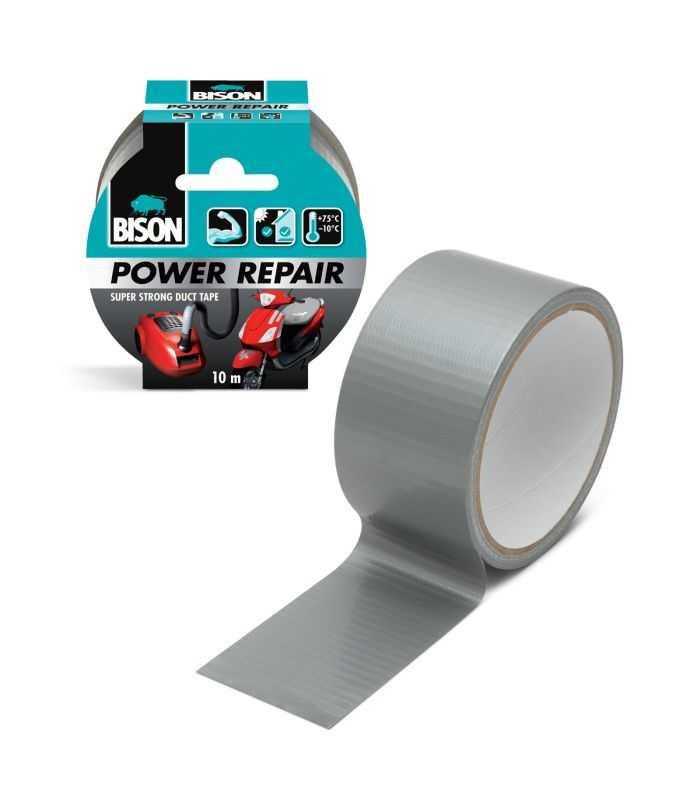 Banda adeziva BISON Power Repair armata cu material gri 10m