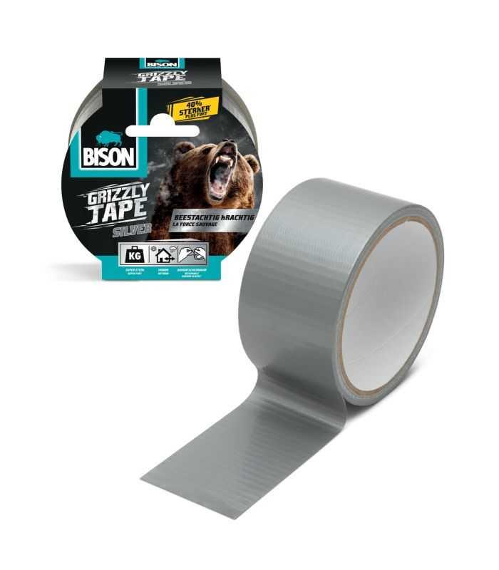 Banda adeziva intarita cu material BISON Grizzly Super Strong gri 10m