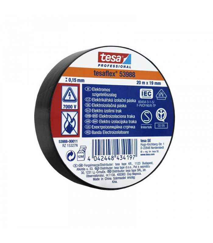 banda izolatoare proffesional tesaflex 20m 7000v negru tesa 1