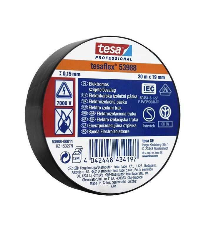 Banda izolatoare PROFFESIONAL TESAFLEX 20m 7000V negru TESA