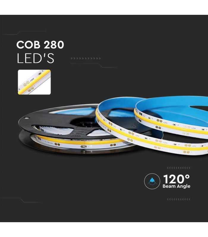 Banda Led Cob 24v 10w M 4000k Ip20 5m V Tac Sku 212653