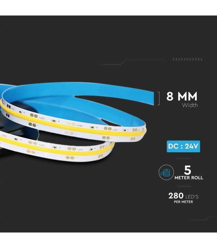 Banda Led Cob 24v 10w M 4000k Ip20 5m V Tac Sku 212653
