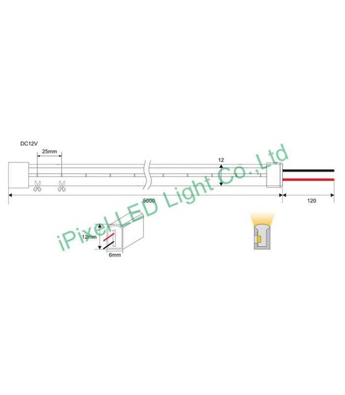 Banda Led Neon Albastru 2835 24v 120led M 6mm Ip65 8w M 5m Ipixel Led N006120bc1lz Blue