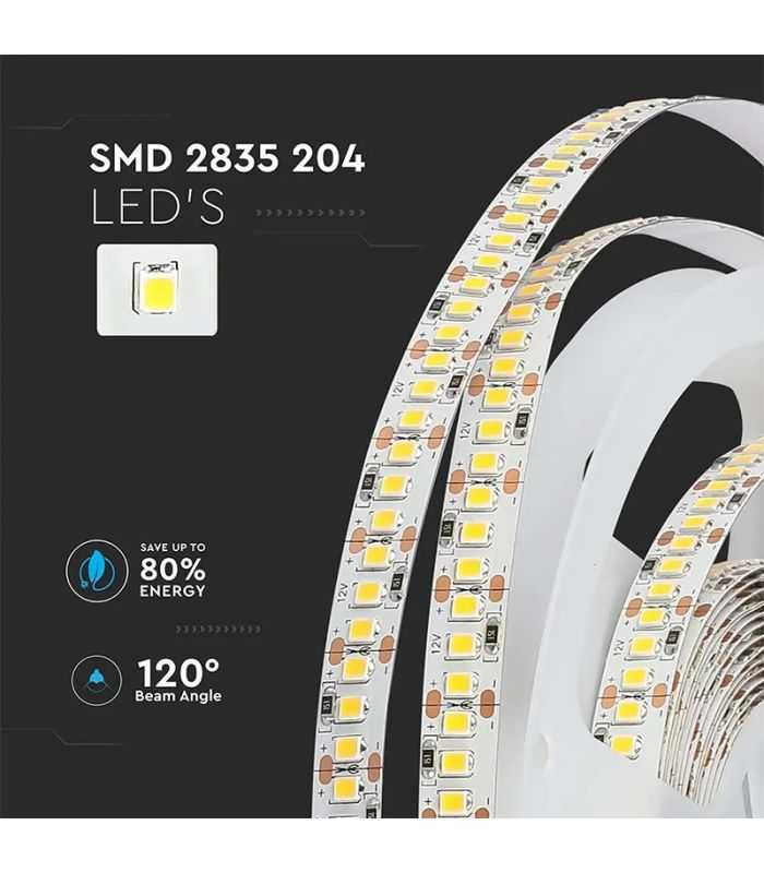 Banda Led Smd2835 12v 17w M 204led M 800lm M 4000k Ip20 5m V Tac Sku 212462