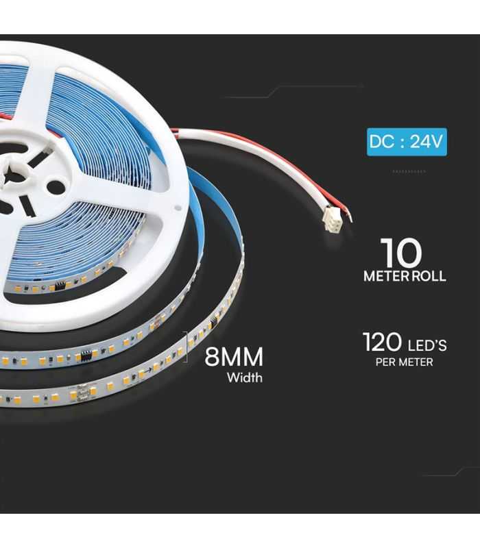 Banda Led Smd2835 Runnig 10w M 24v Ip20 Alb Rece 6500k 10m V Tac Sku 23609