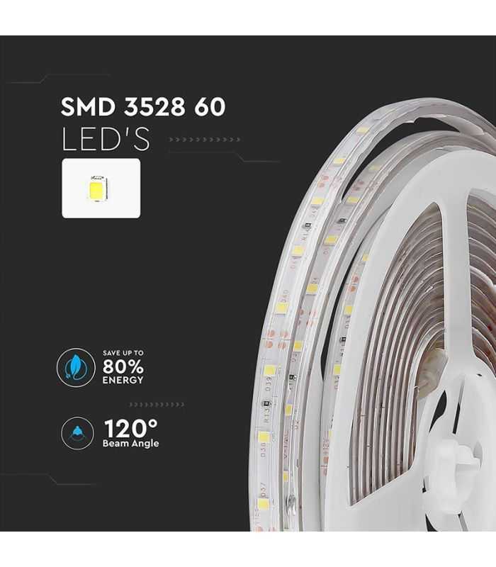 Banda Led Smd3528 12v 32w M 60led M 420lm M Albastru Ip65 5m V Tac Sku 212035