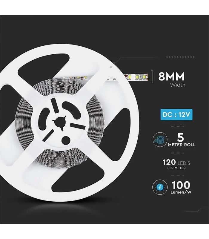 Banda Led Smd3528 12v 8w M120led M 800lm M 4000k Ip20 5m V Tac Sku 212042