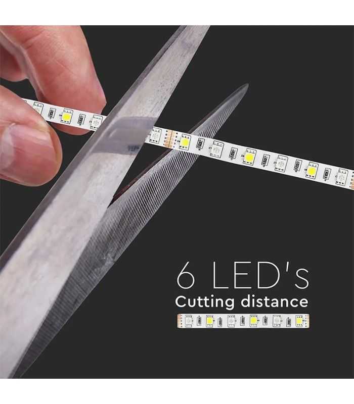 Banda Led Smd5050 60led M Rgb Alb Rece 6500k 12v Ip20 5m V Tac Sku 212159