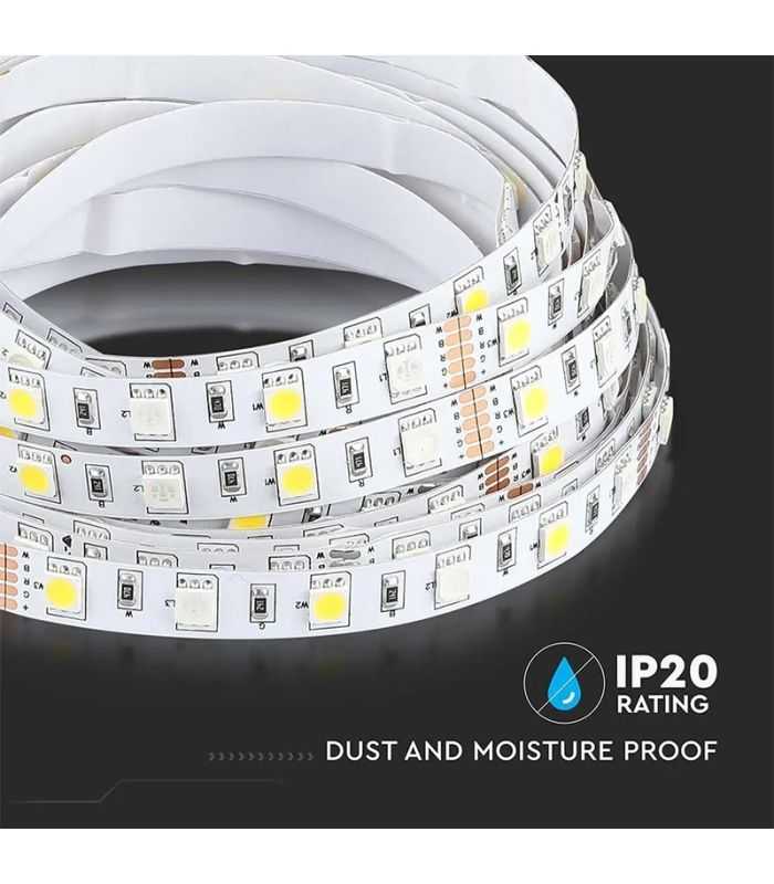 Banda Led Smd5050 60led M Rgb Alb Rece 6500k 12v Ip20 5m V Tac Sku 212159