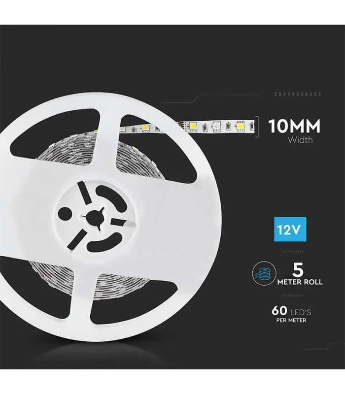 Banda Led Smd5050 60led M Rgb Alb Rece 6500k 12v Ip20 5m V Tac Sku 212159