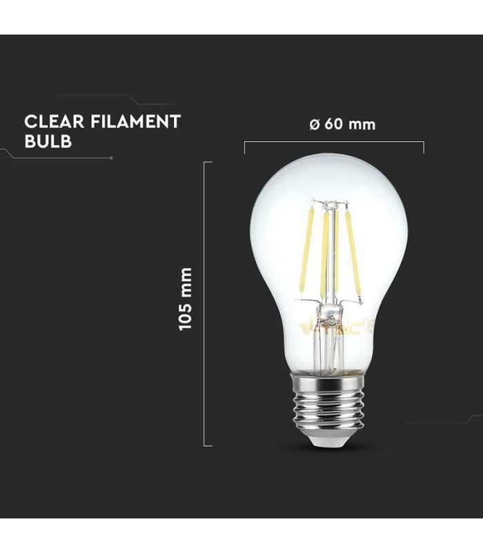 Bec A60 E27 Filament Led 12w 1521lm 6500k Alb Rece V Tac Sku 217460