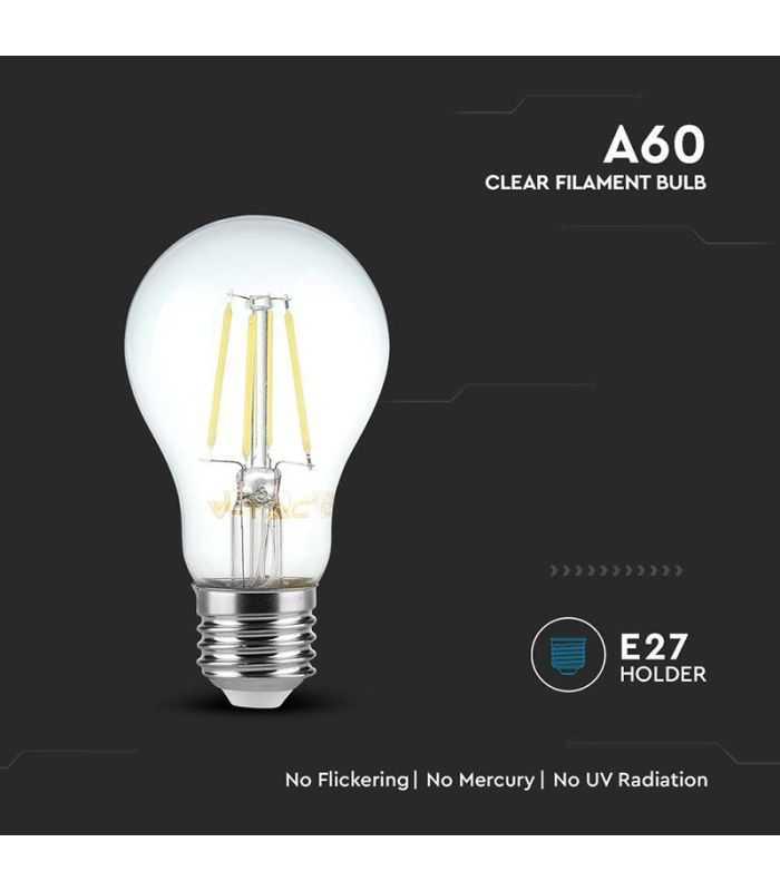 Bec A60 E27 Filament Led 12w 1521lm 6500k Alb Rece V Tac Sku 217460