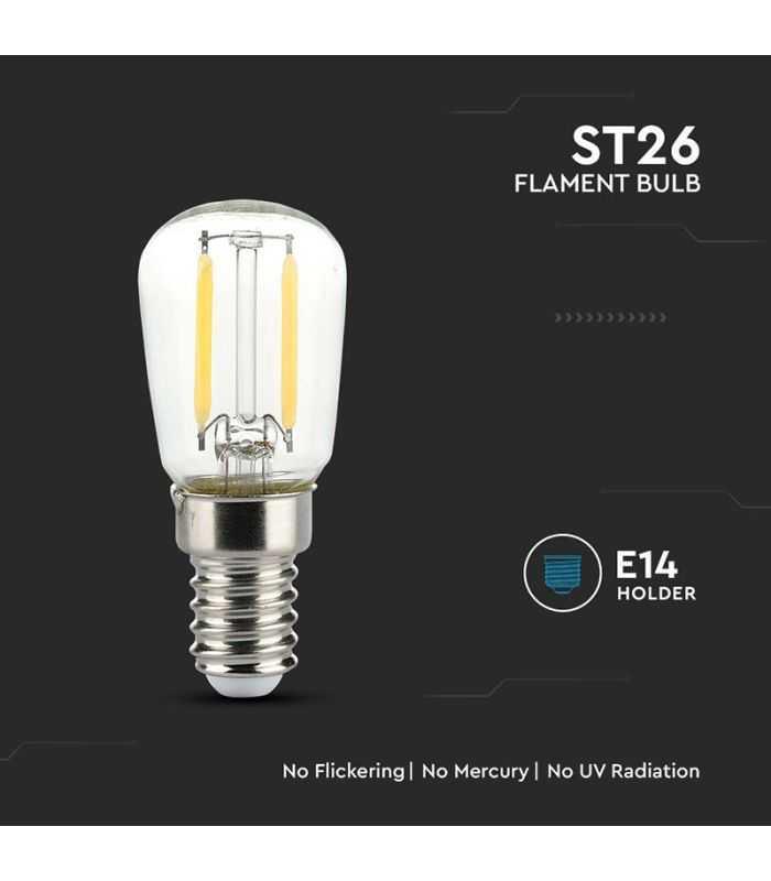 Bec E14 St26 Cu Filament Led 2w 4000k Alb Neutru V Tac Sku 214445