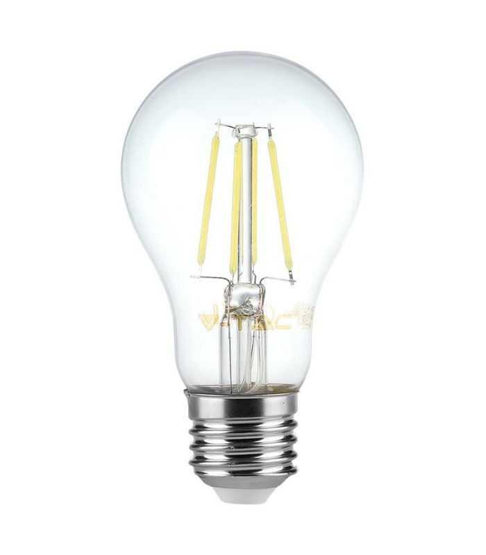 Bec E27 A60 CU FILAMENT DIMABIL LED 8W 700lm 3000K alb cald V-tac SKU-212815