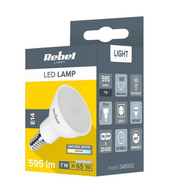 Bec Led 7w E14 595lm 4000k 230v Rebel Zar0542