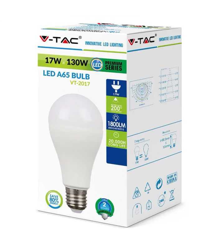 bec led a65 e27 17w 2700k alb cald 1521lm v tac 1
