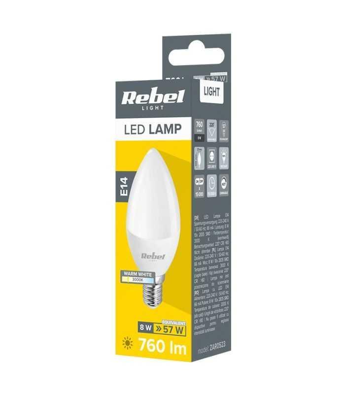 Bec Led E14 8w 760lm 3000k 230v Rebel Zar0523