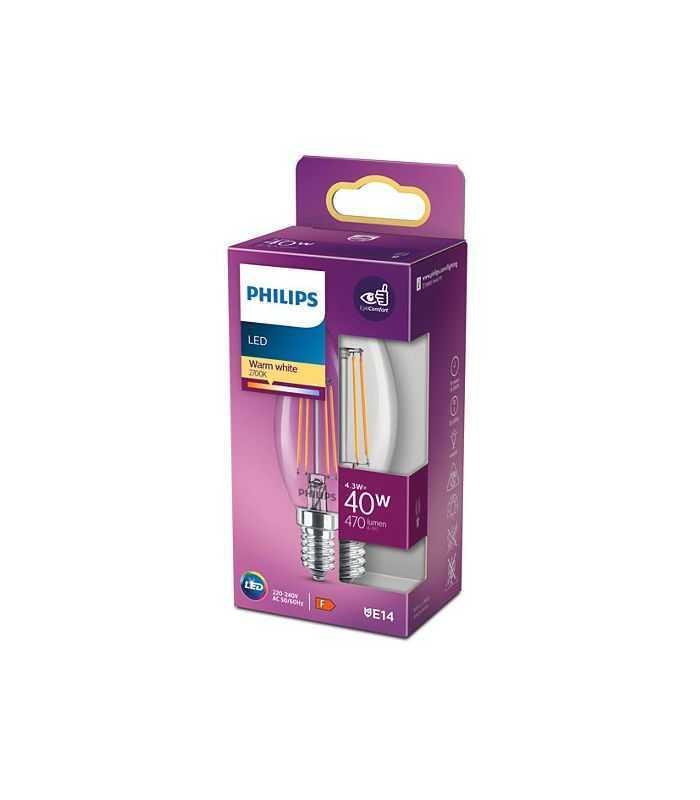 bec led filament philips lumanare b35 e14 43w 40w 470lm 2700k lumina calda 929001889755 1
