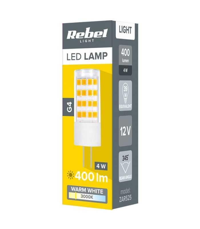 Bec Led G4 12v 4w 400lm 3000k Alb Cald 16x47 Mm Rebel Zar0525