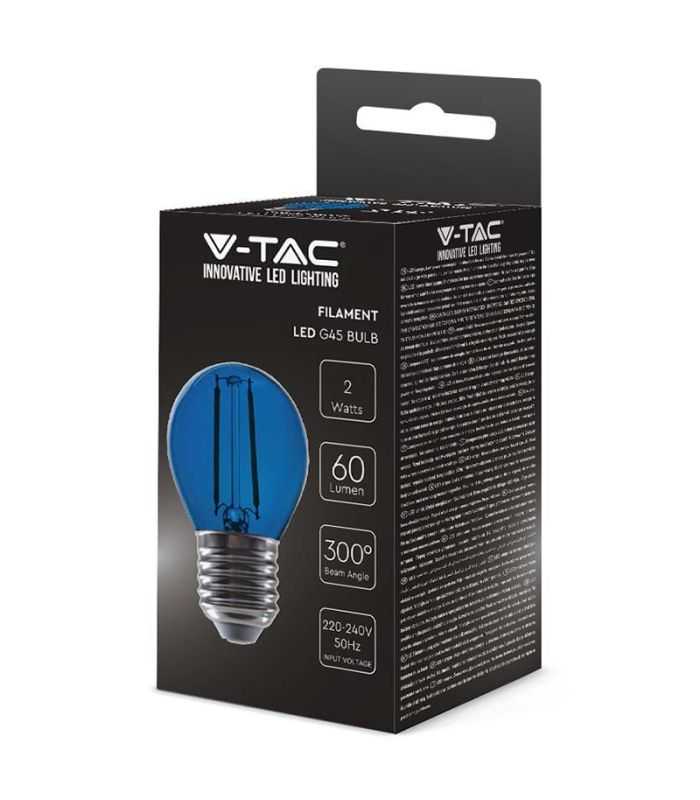 Bec Led G45 E27 2w Cu Filament Lumina Albastra V Tac Sku 217412