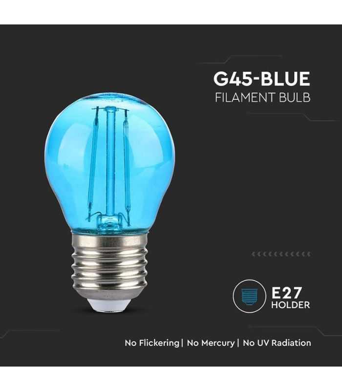 Bec Led G45 E27 2w Cu Filament Lumina Albastra V Tac Sku 217412