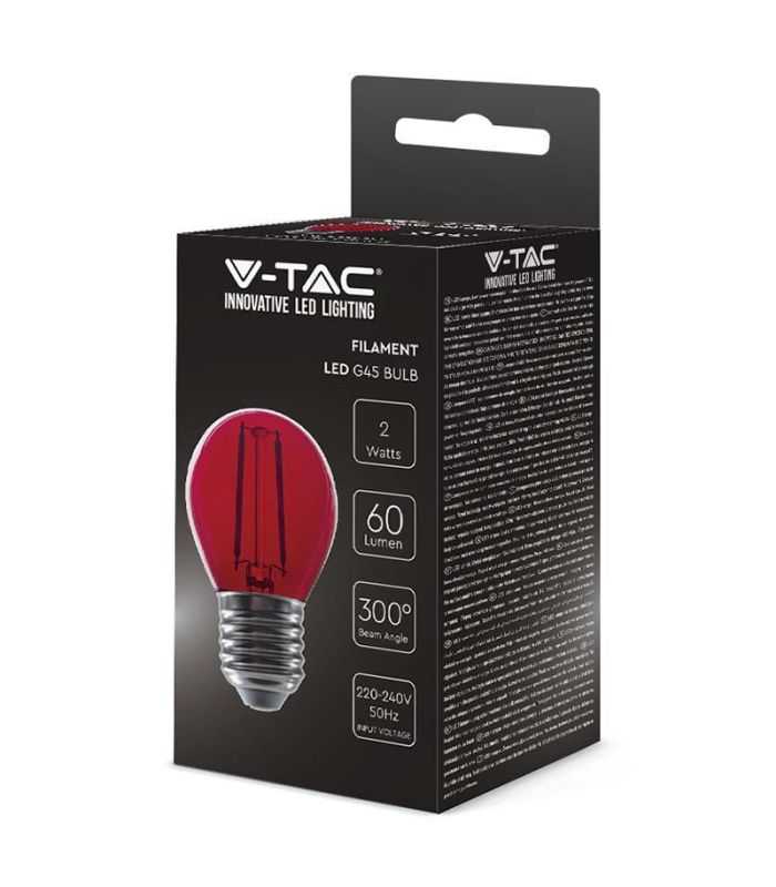 Bec Led G45 E27 2w Cu Filament Lumina Rosie V Tac Sku 217413