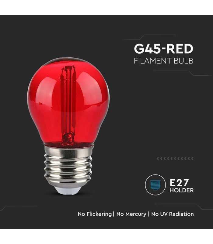 Bec Led G45 E27 2w Cu Filament Lumina Rosie V Tac Sku 217413