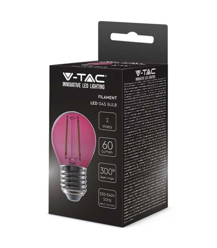 Bec Led G45 E27 2w Cu Filament Lumina Roz V Tac Sku 217410