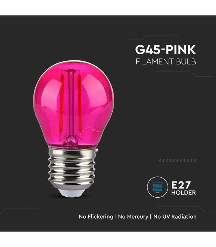 Bec Led G45 E27 2w Cu Filament Lumina Roz V Tac Sku 217410