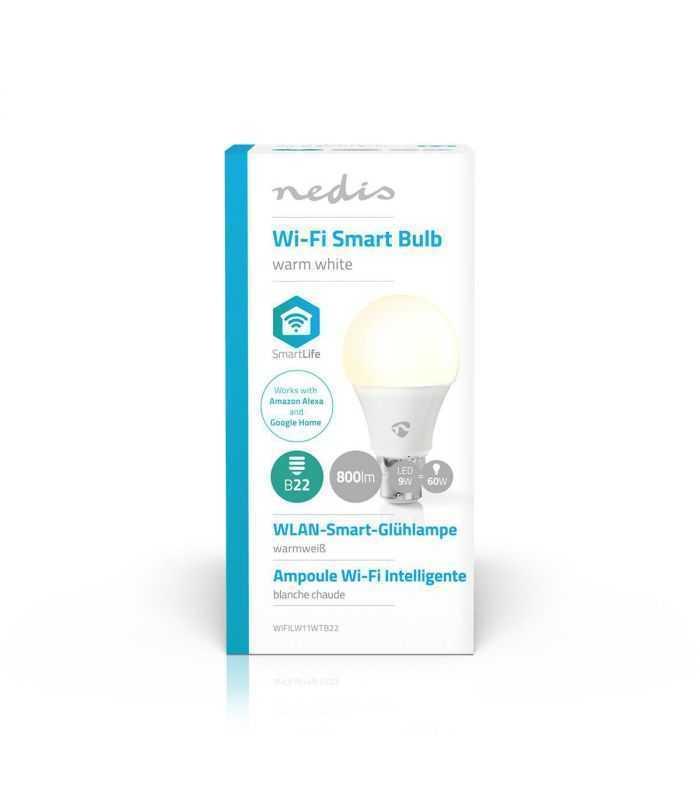 Bec LED Smart WiFi B22 9W 800lm alb cald 2700K Nedis