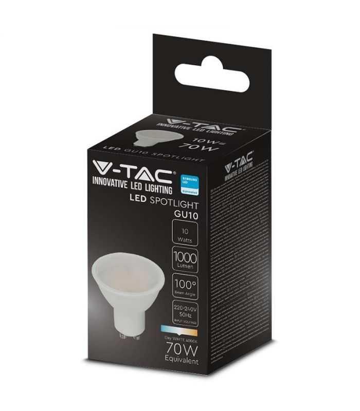 Bec Spot Led Gu10 10w 1000lm 4000k Alb Neutru Cip Samsung V Tac Sku 21879