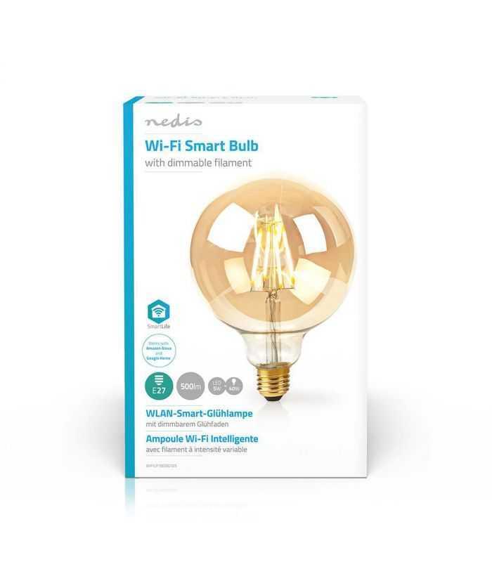 Bec Wi Fi Smart Led Cu Filament Nedis E27 125mm 5w 500lm 2700k Auriu
