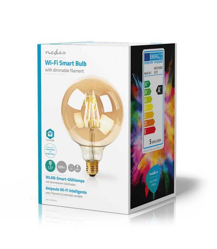 Bec Wi Fi Smart Led Cu Filament Nedis E27 125mm 5w 500lm 2700k Auriu