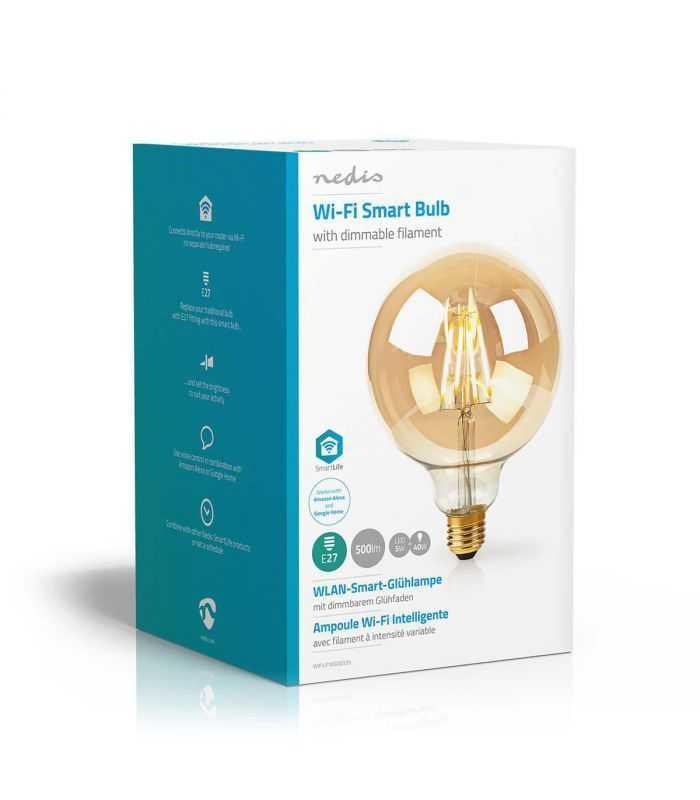 Bec Wi Fi Smart Led Cu Filament Nedis E27 125mm 5w 500lm 2700k Auriu