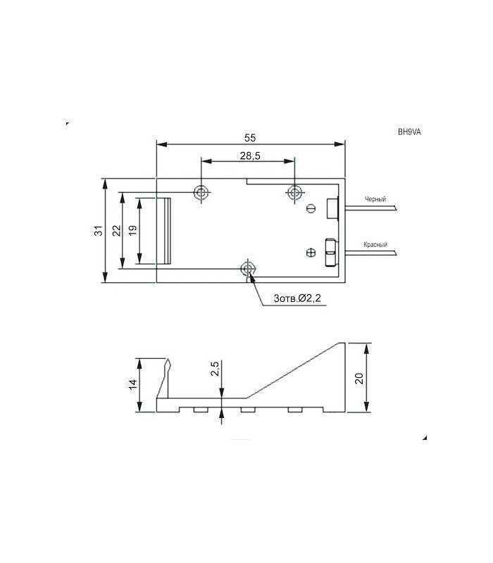 bh 9v a suport baterie 9v 6f22 6lr61 x1buc cu terminal cablu 150mm comf 3