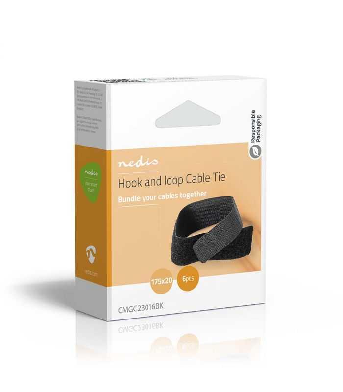 Cable Management Hook And Loop Locked 6 Pcs Nylon Black Nedis
