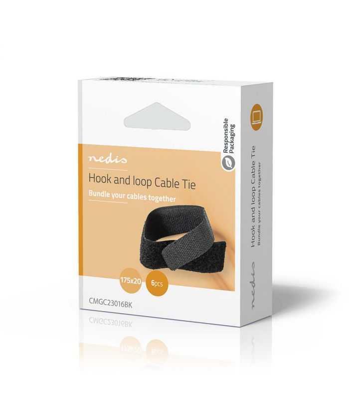 Cable Management Hook And Loop Locked 6 Pcs Nylon Black Nedis