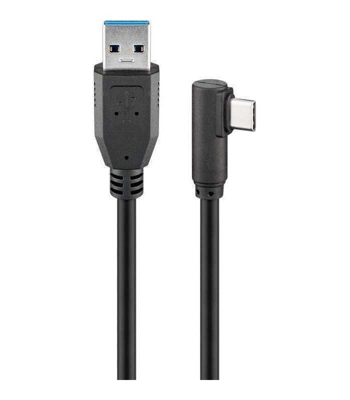Cablu 0.5m USB Type C tata la USB A 3.0 tata unghi 90 grade negru Goobay
