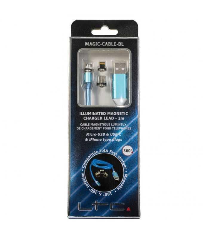 cablu 1m 3in1 usb type c iphone micro usb iluminat led albastru 3