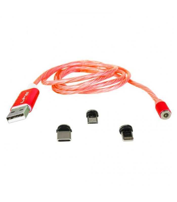 cablu 1m 3in1 usb type c iphone micro usb iluminat led rosu 1