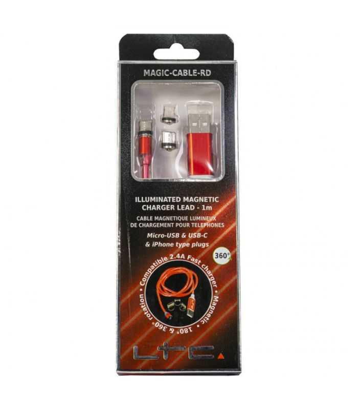 cablu 1m 3in1 usb type c iphone micro usb iluminat led rosu 3